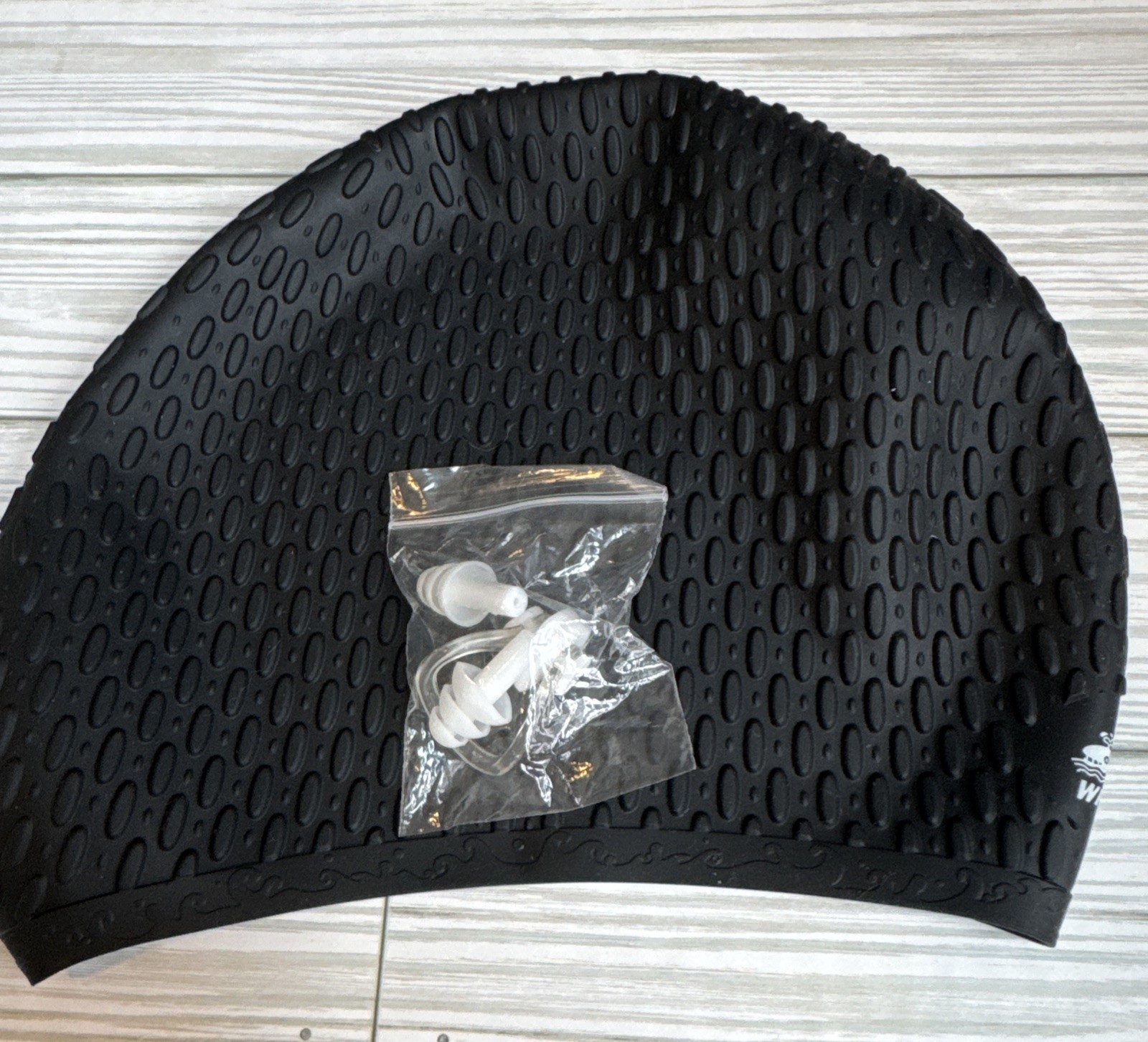 WHALE~Silicone Swimcap~OSFA 100% Silicone Material FT x Comfort, Black Bumps NEW