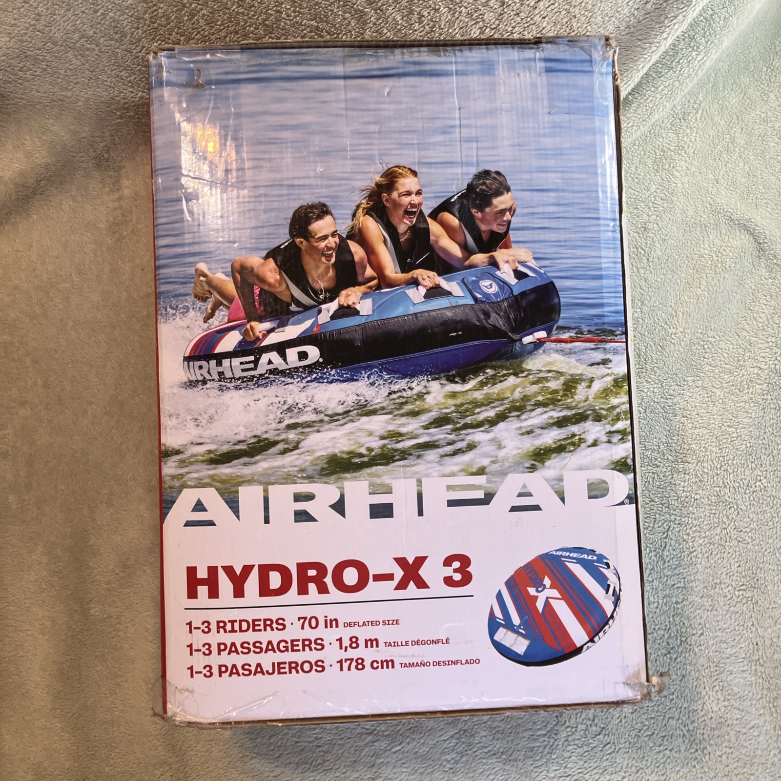 AIRHEAD HYDRO-X 3 Inflatable 1-3 Rider Boat Towable Water Tube 70-in