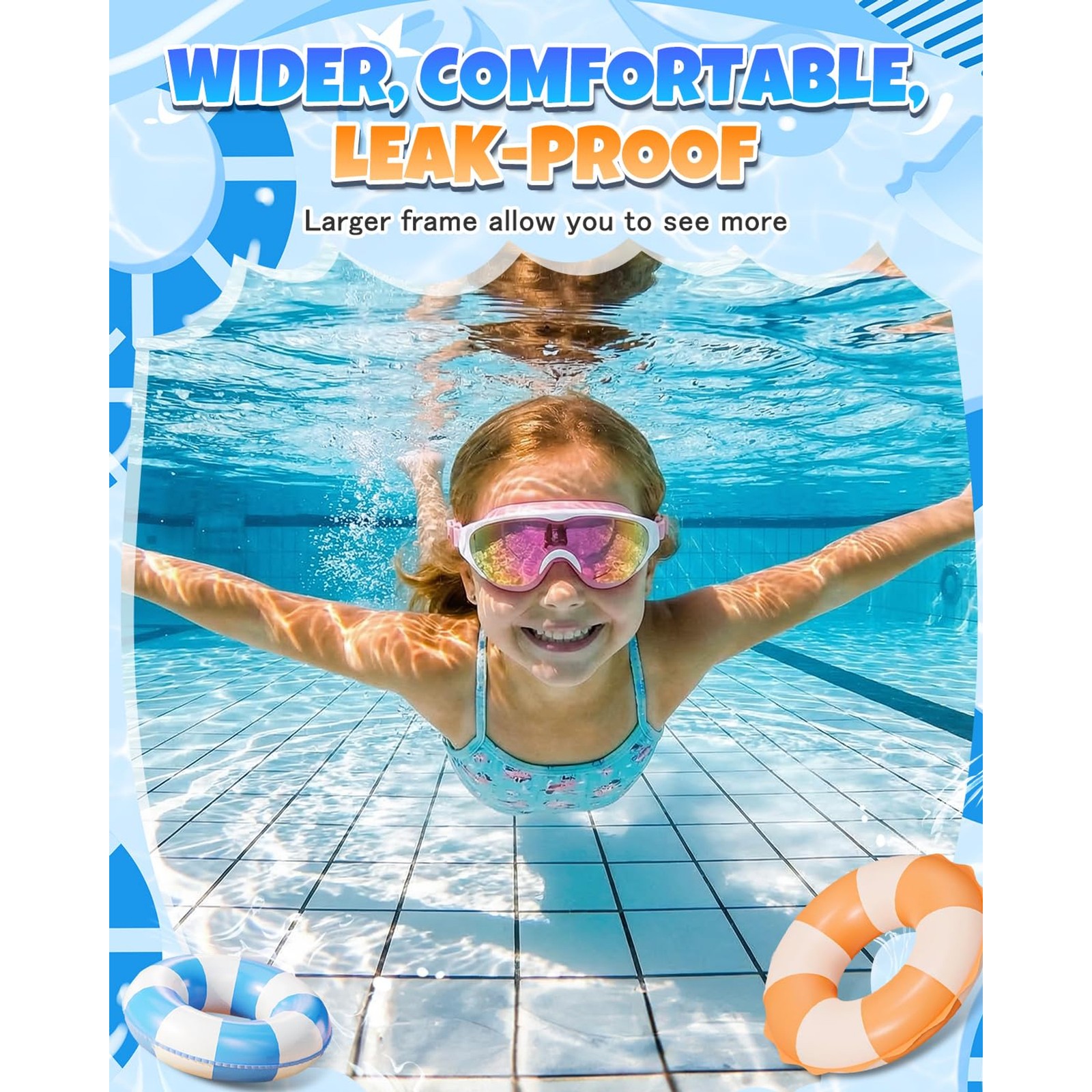 2PC Kids Swim Goggles Leakproof Anti fog UV Protection Polycarbonate Lens for