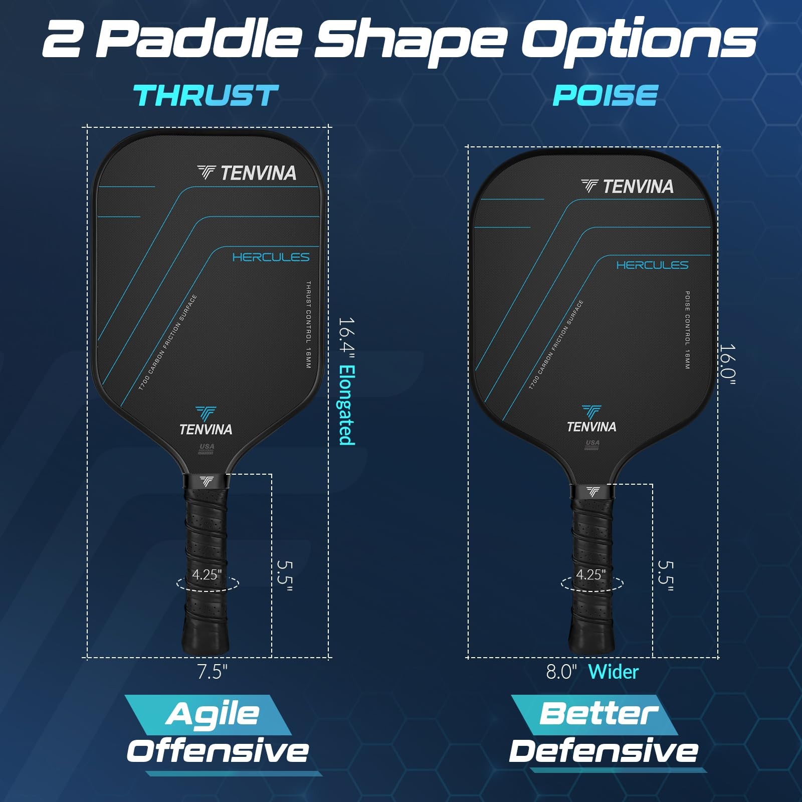 Nhyhn Tenvina Pickleball Paddles Set Of 2 Multi-Layer T700Sc Textured Carbon
