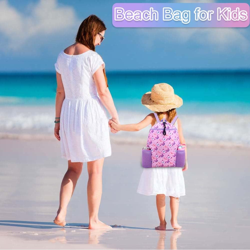 Butterfly Drawstring Backpack for Girls Waterproof Swim Bag with Water Bottle