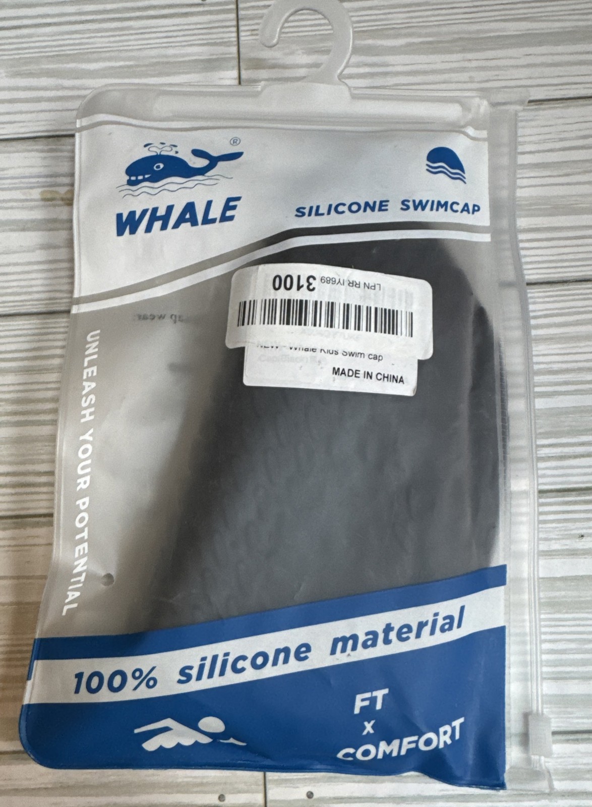 WHALE~Silicone Swimcap~OSFA 100% Silicone Material FT x Comfort, Black Bumps NEW