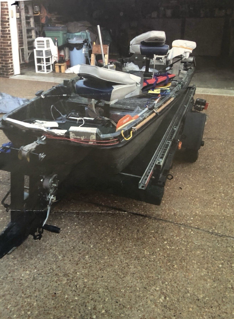 Excellent 12 Ft Army Green Jon Boat, Motors and Trailer
