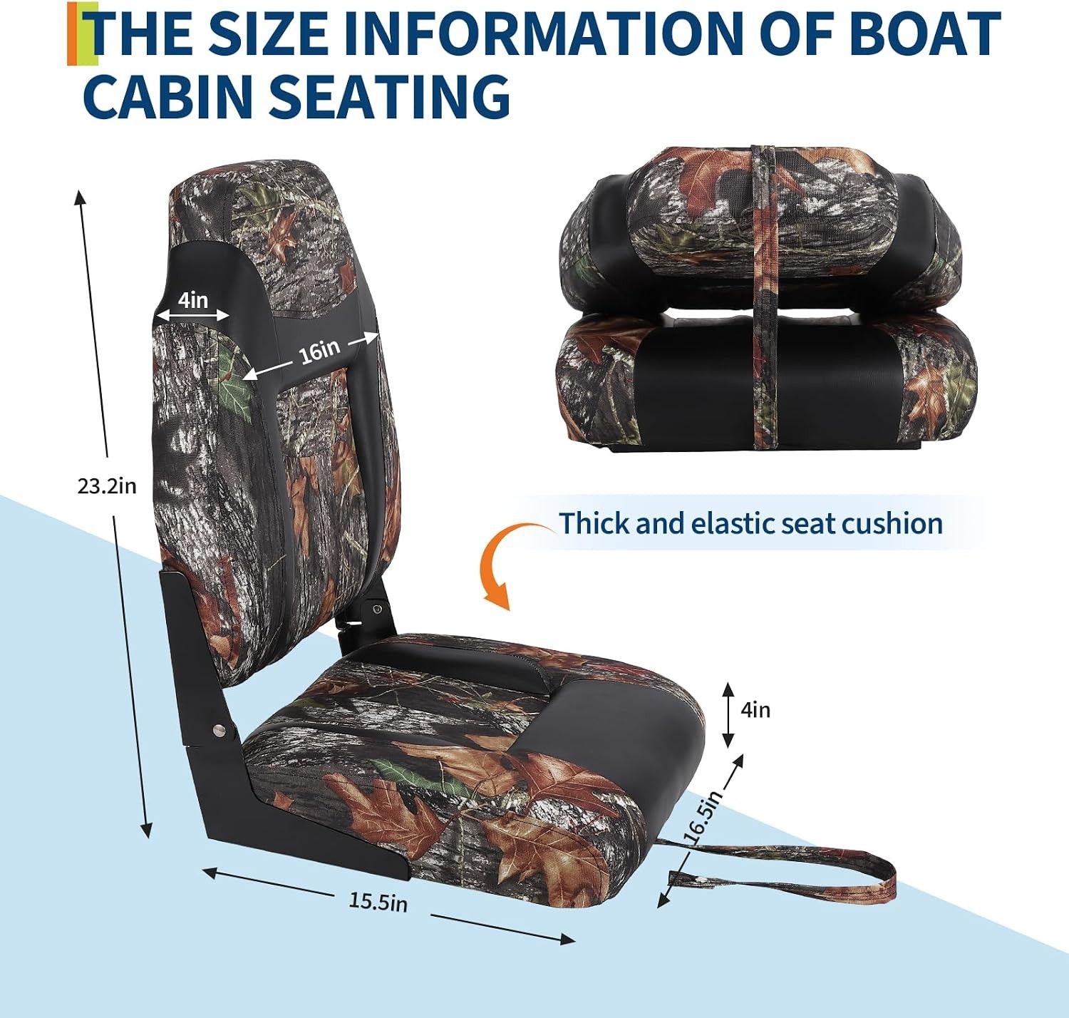 2x High Back Folding Boat Seats Comfortable Waterproof Camouflage Fishing Chairs