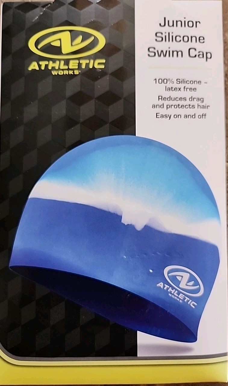 Juniors Athletic Works Swim Cap 100% Silicone Blue