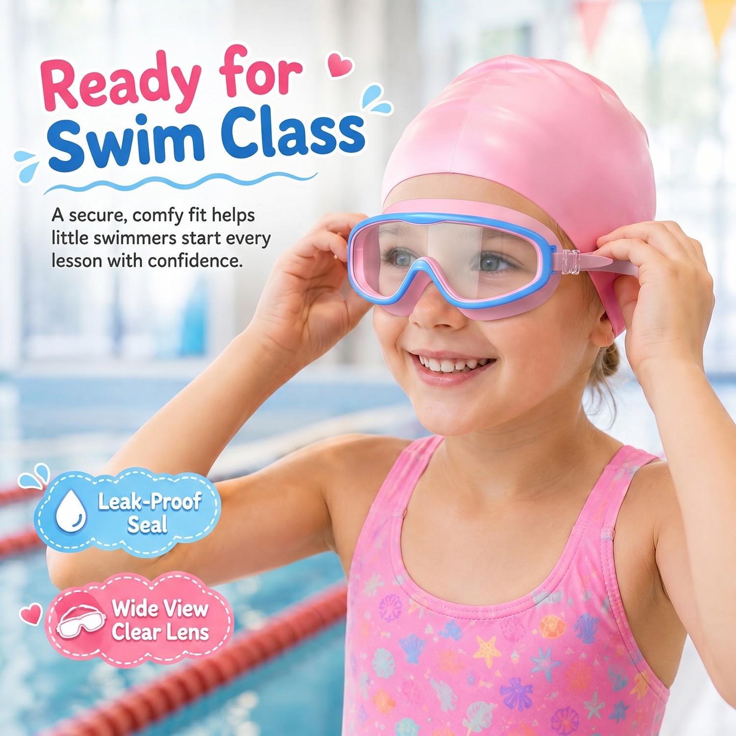 2PCS Kids Swimming Goggles And Swim Cap Set for 3-15 UV Protection Anti-Fog Pool