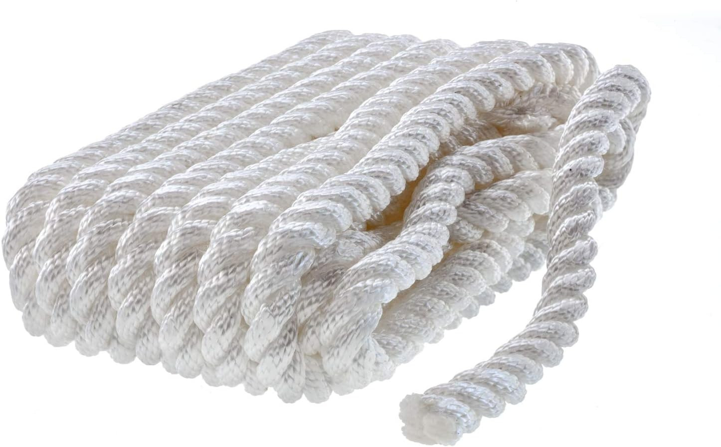White Nylon Dock Line 1/2 x 15 ft 3 Strand Twisted Boat Mooring Rope