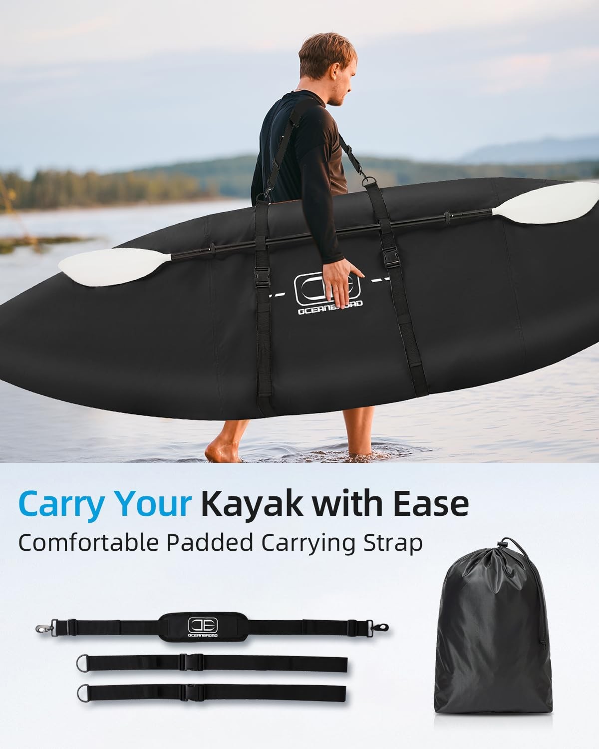 OCEANBROAD Kayak Cover 10.8-12ft Black UV Water-Resistant Canoe Boat Dust Protec