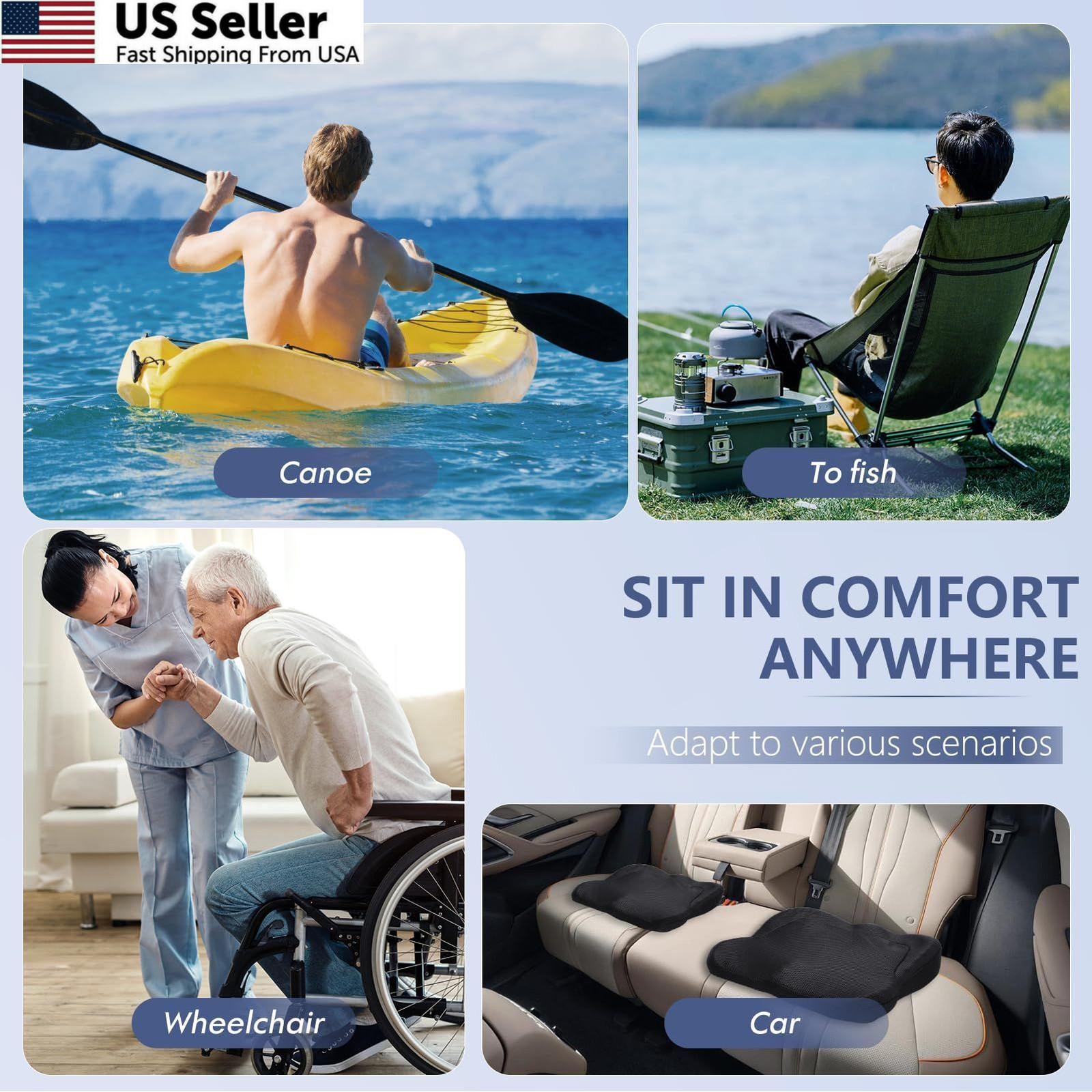 Tsmertor Kayak Seat Cushion Anti-Slip, Thicken Waterproof Large, Black