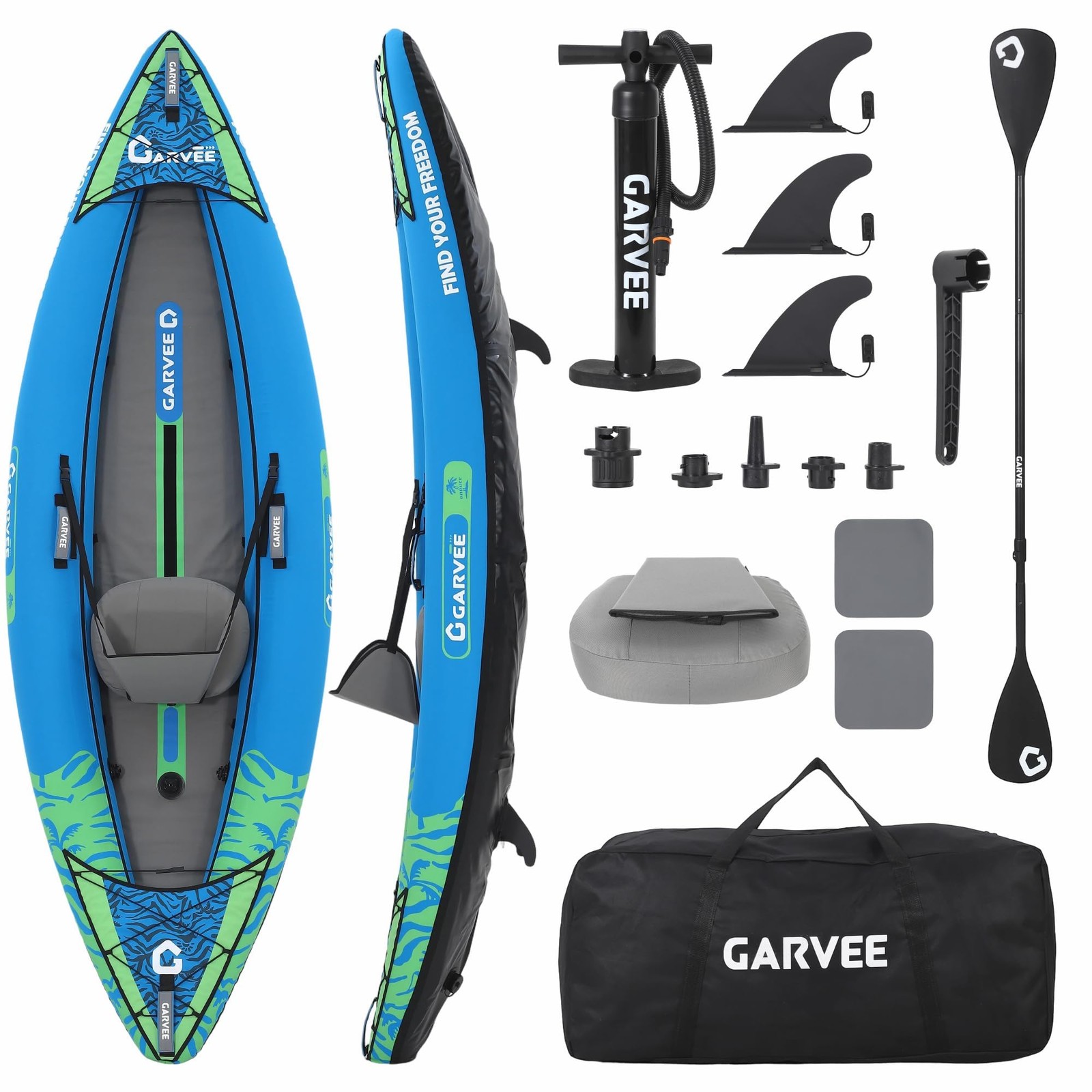 Inflatable Kayak for 1 Person Portable Fishing Kayak w/Seat, 3 Fins, Hand Pump