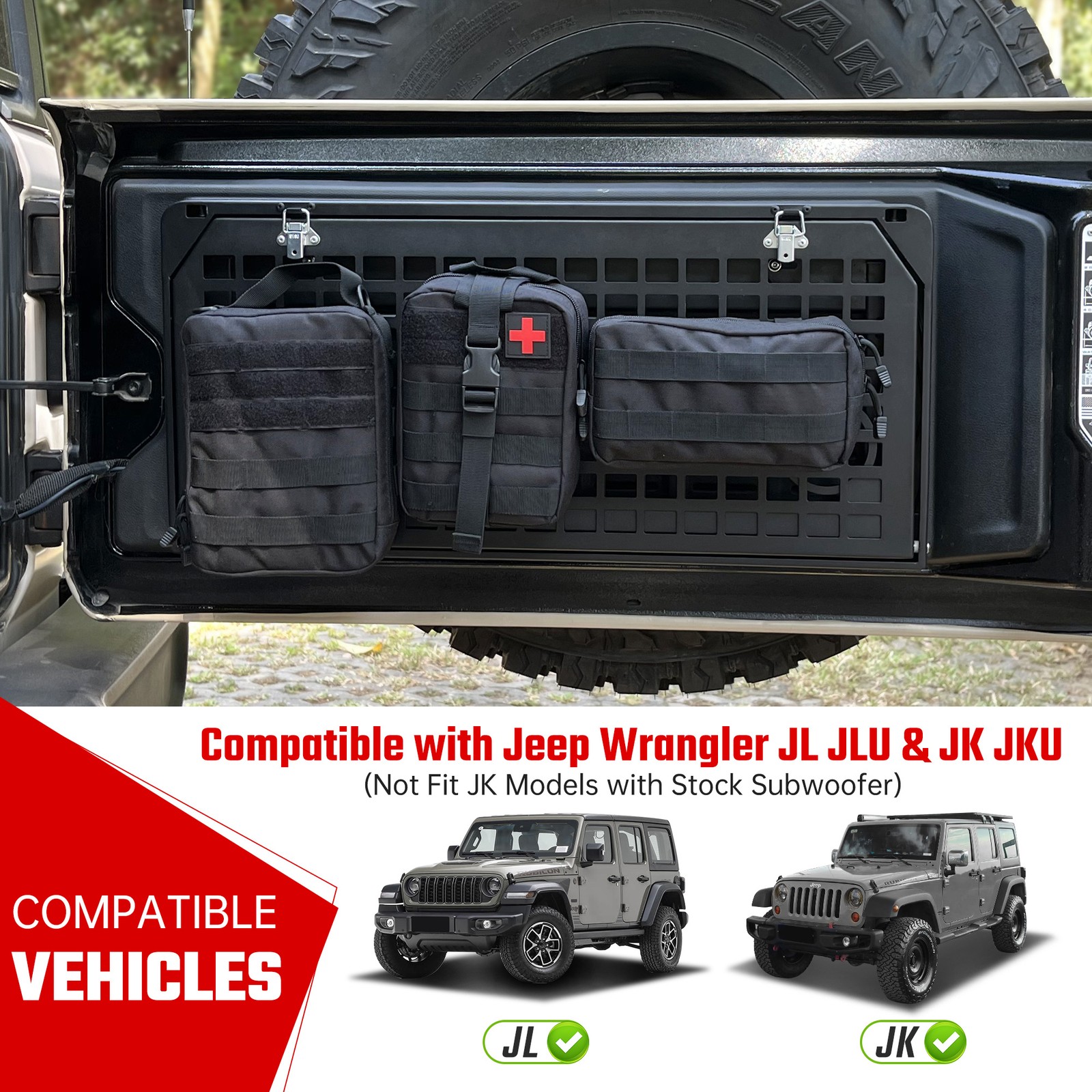 Tailgate Table for Jeep Wrangler JK JL, Folding 2-Tier Cargo Rack Molle Panel