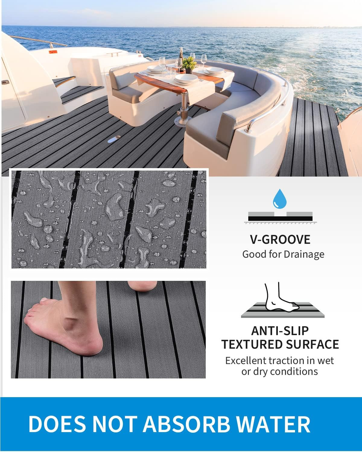 EVA Foam Boat Flooring with 3M Adhesive Backing Marine Self-Adhesive Decking 96′