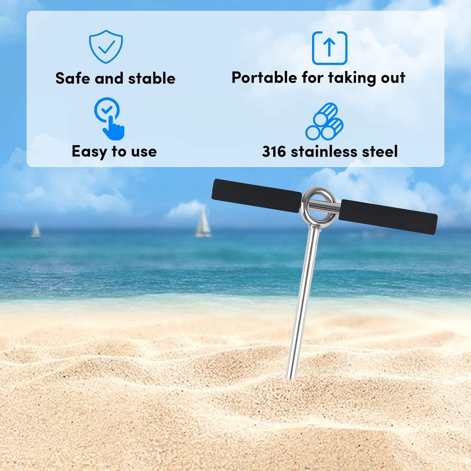 24″ Sand Anchor,316 Stainless Steel Shallow Water Sand Anchor with Ground Anc…
