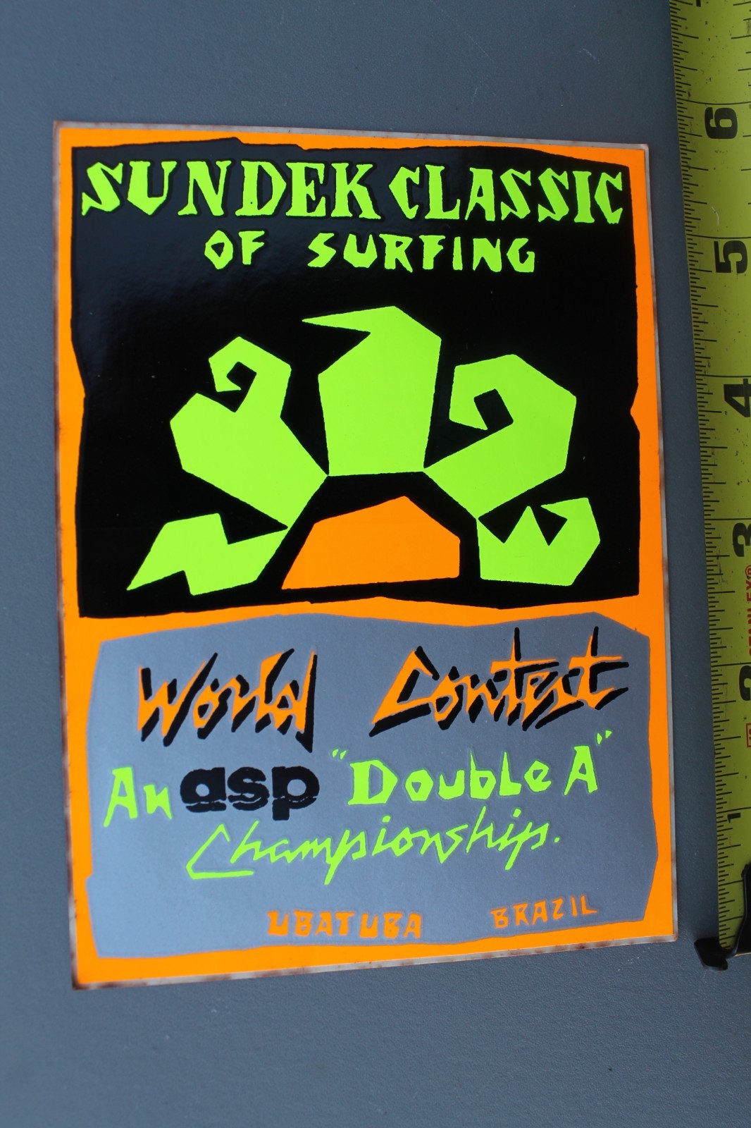 Sundek ASP Surf Brazil Contest Neon 80’s Orange Rare V4A Vintage Surfing STICKER