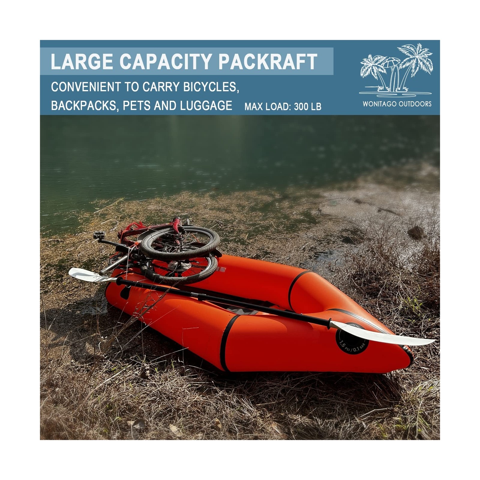 Packraft TPU Inflatable Travel Kayak with Soft Seat Lightweight Packrafts for…