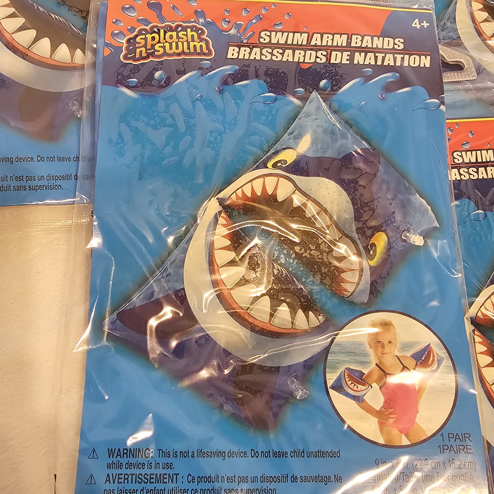 Lot Of 5 Splash N Swim Arm Bands Printed Inflatable Shark Pool Beach Kids NEW