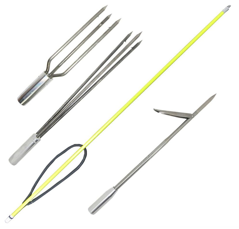 Spearfishing 5′ Fiber Glass 1 Piece Hawaiian Sling Pole Spear 3 Tips Set