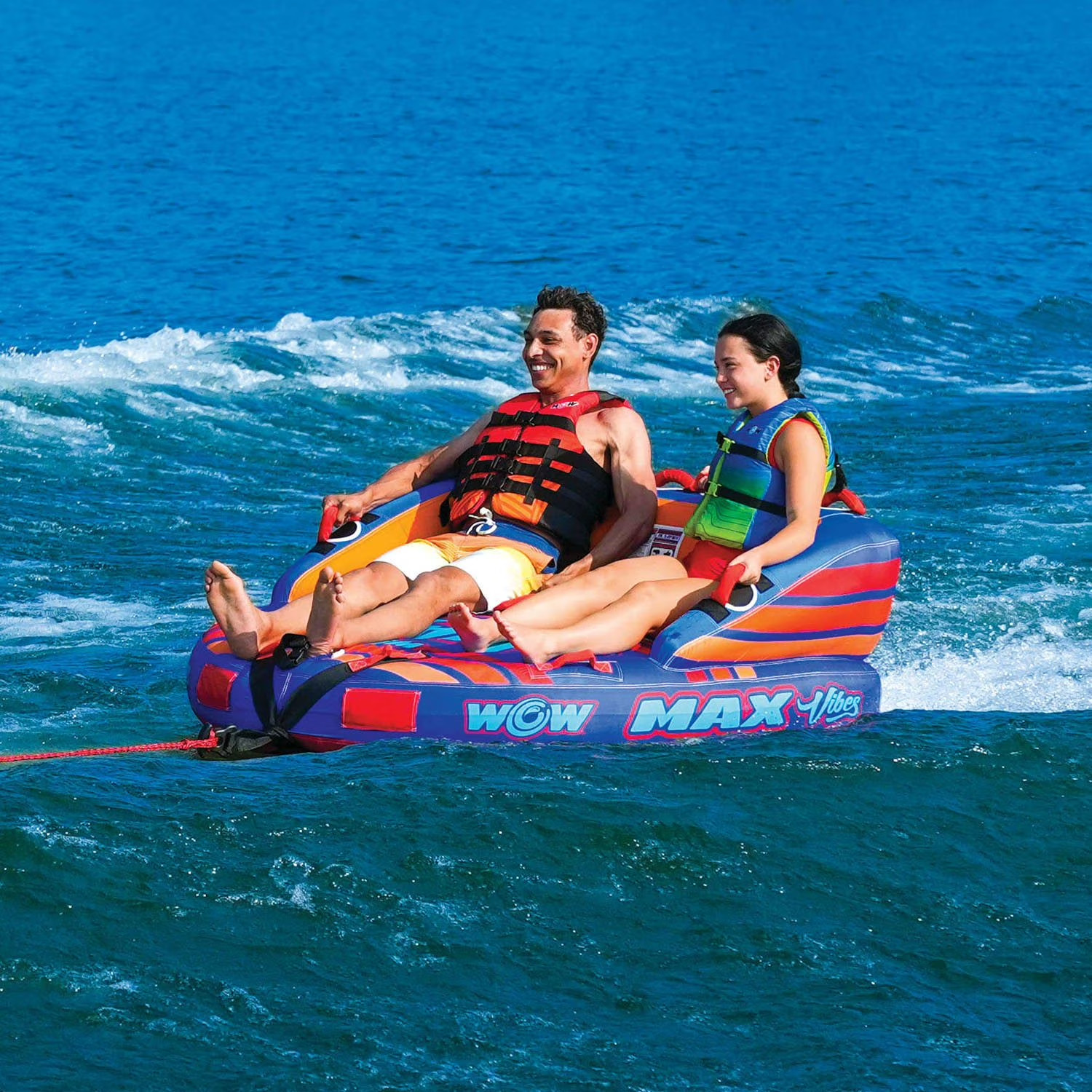 WOW Sports Max Vibes Towable 1-2 Person with Rope Tube Float for Boating