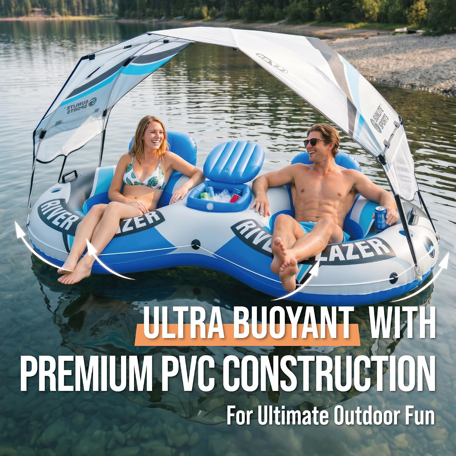 River Tube with Canopy for 1 or 2 Person – Heavy Duty Inflatable Water Float wit