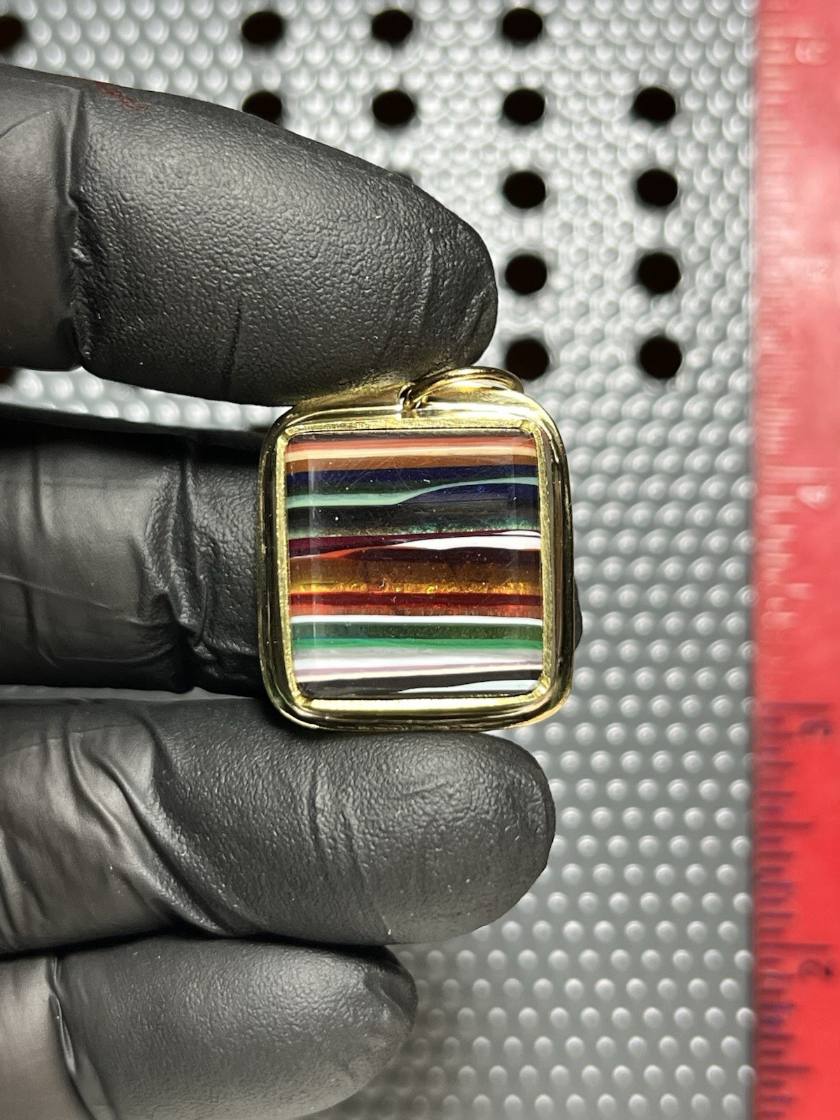 UV Surfite Beautiful Multicolor Banding (resin) Set In Brass. Pendant 132