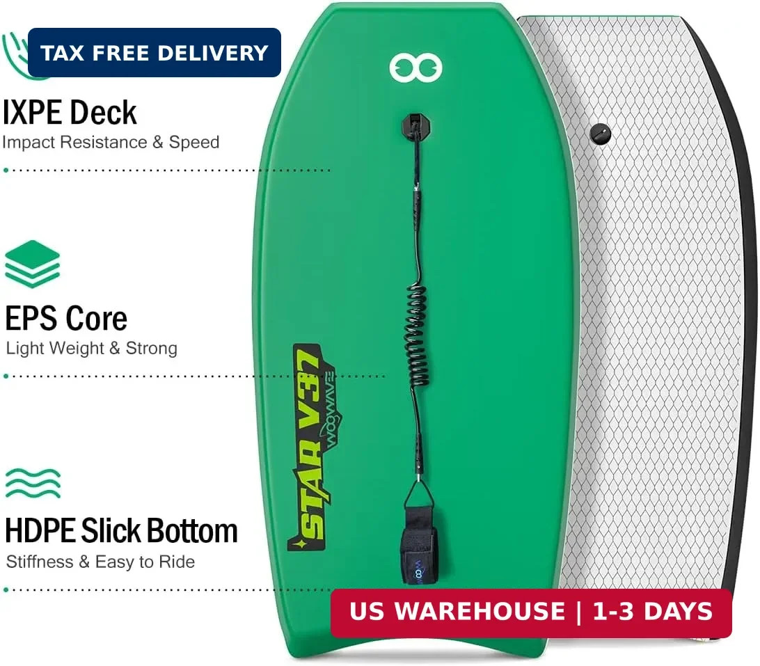 WOOWAVE Bodyboard 33-inch/37-inch/42-inch Premium IXPE Body Board with Coiled Wr