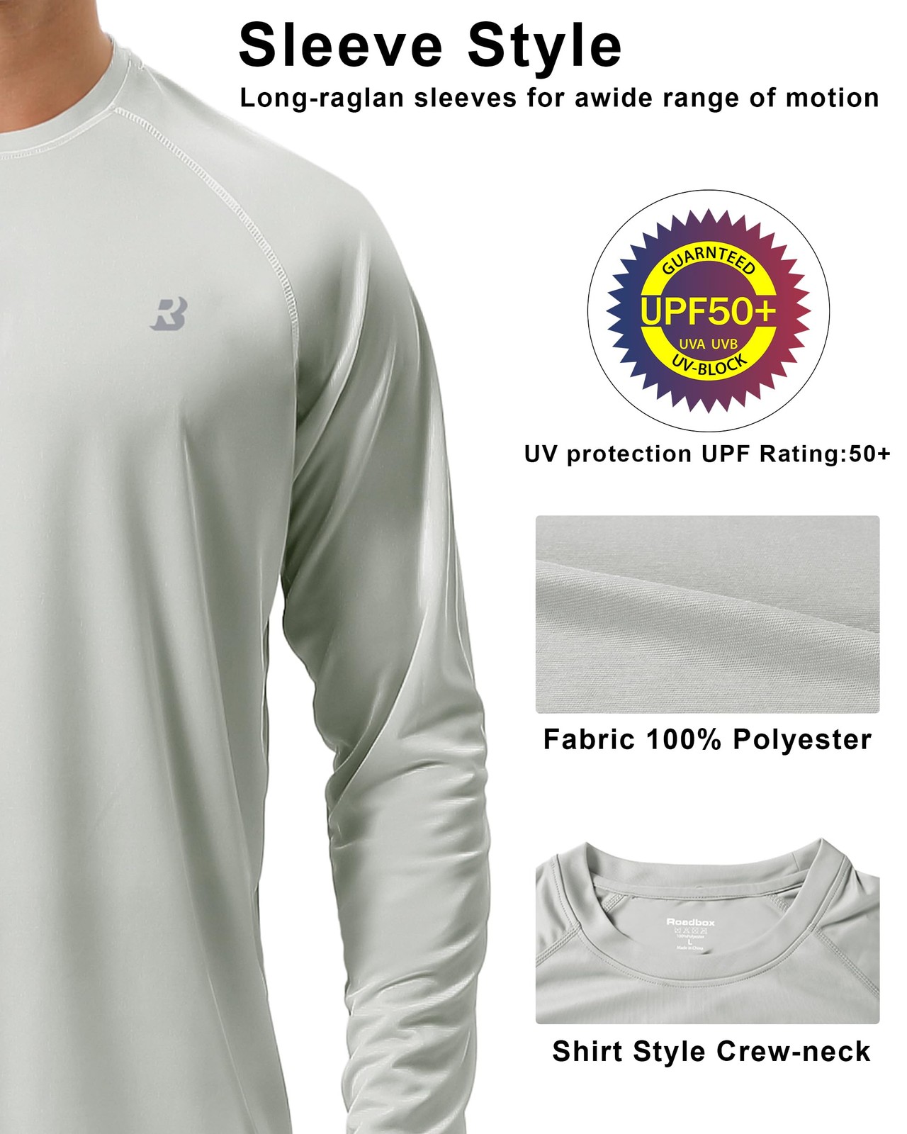 Roadbox Mens UPF 50+ UV Sun Protection Shirts Outdoor X-Large, 1 Pack – Gray