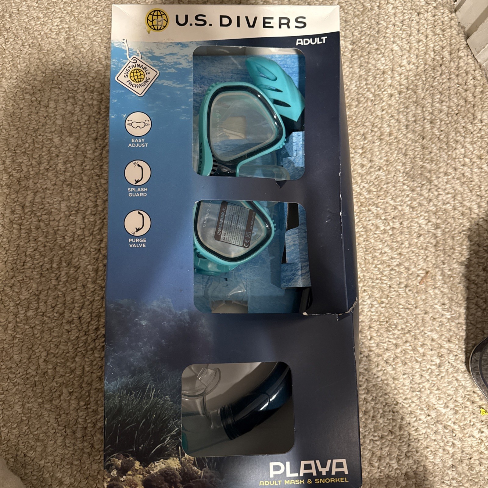 U.S. Divers Playa Adult Snorkel Mask Set NEW Tempered Glass