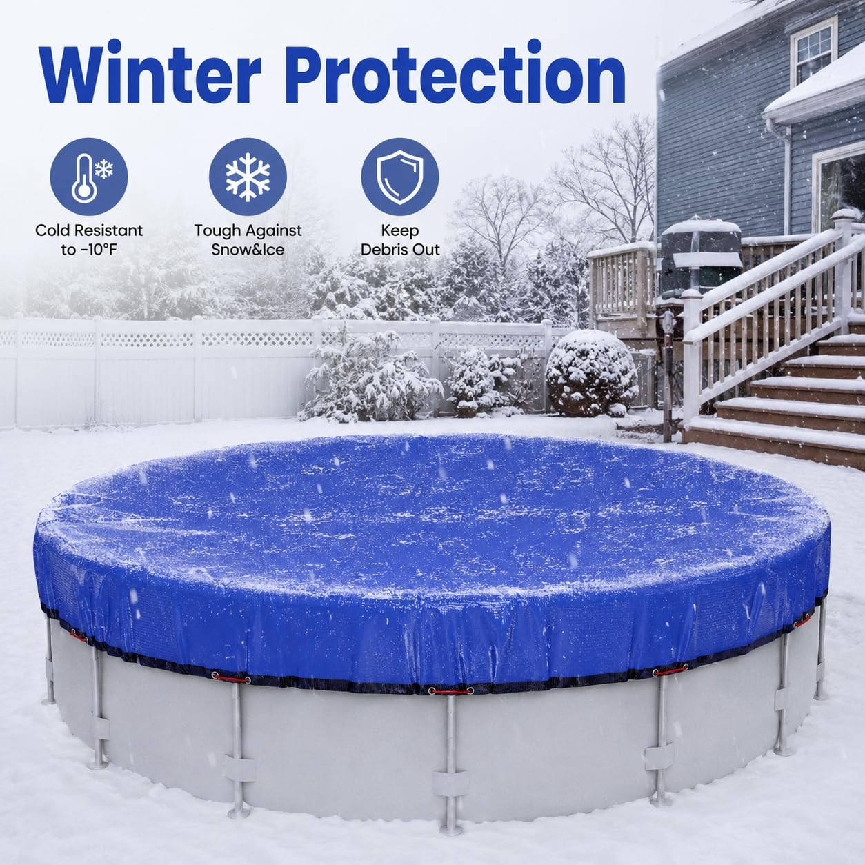 24FT Heavy Duty Pool Cover for Above Ground Pools,200 GSM Tear-Resistant Mate…