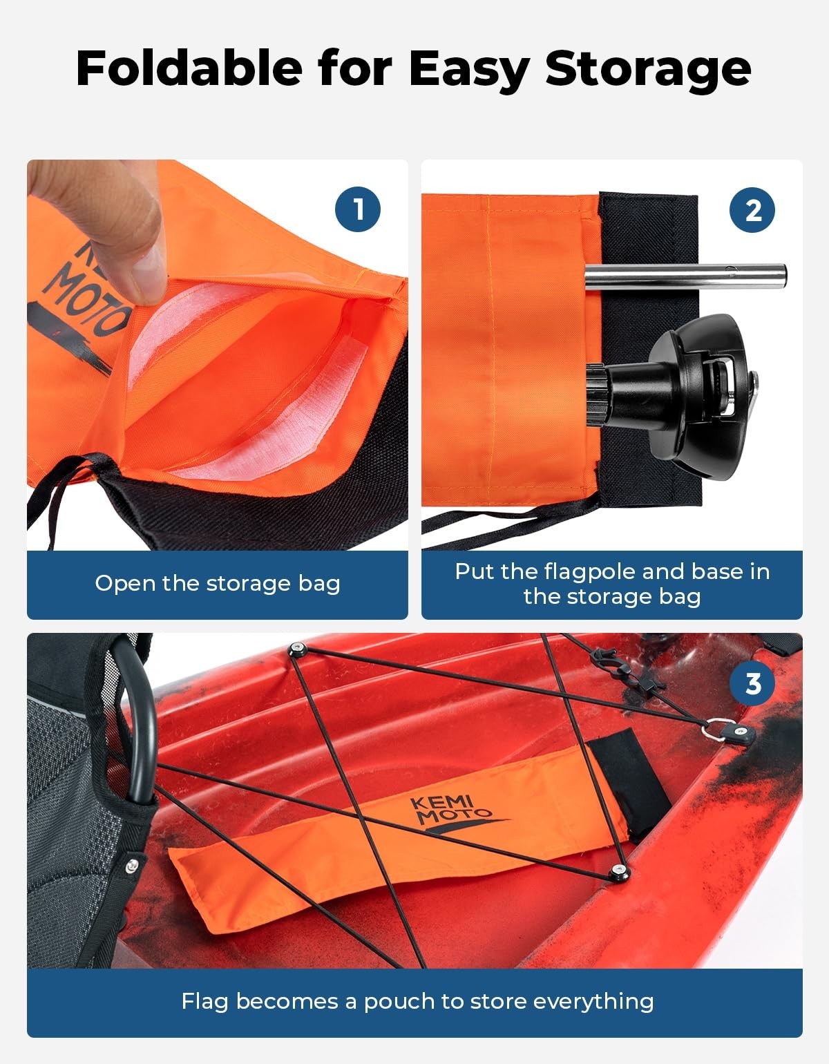 4ft High-Visibility Kayak Safety Flag with Pole & Storage Bag, Boat Accessories