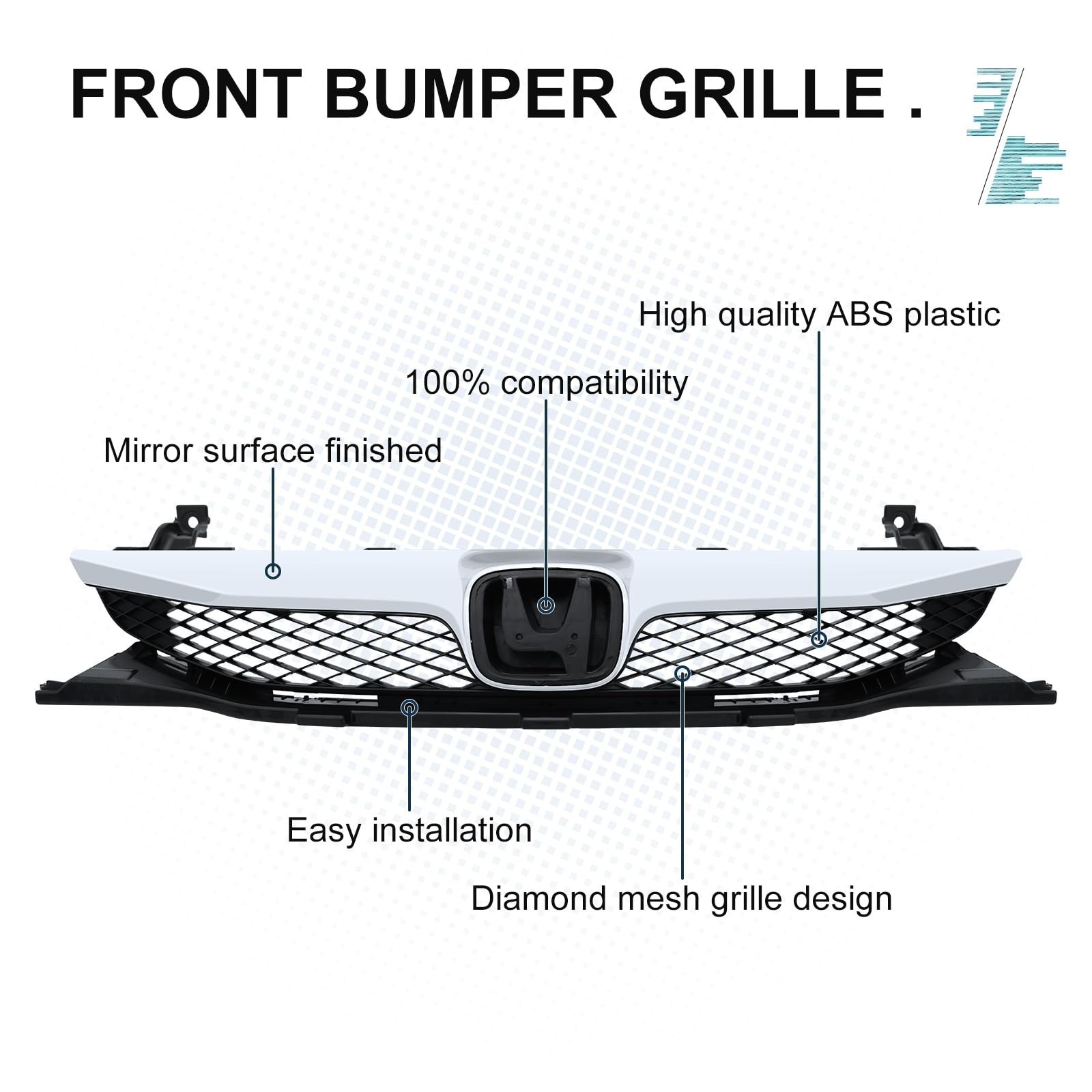BXZ Front Bumper Grille Grill Upper Lower With Chrome Trim For Honda Civic Se…