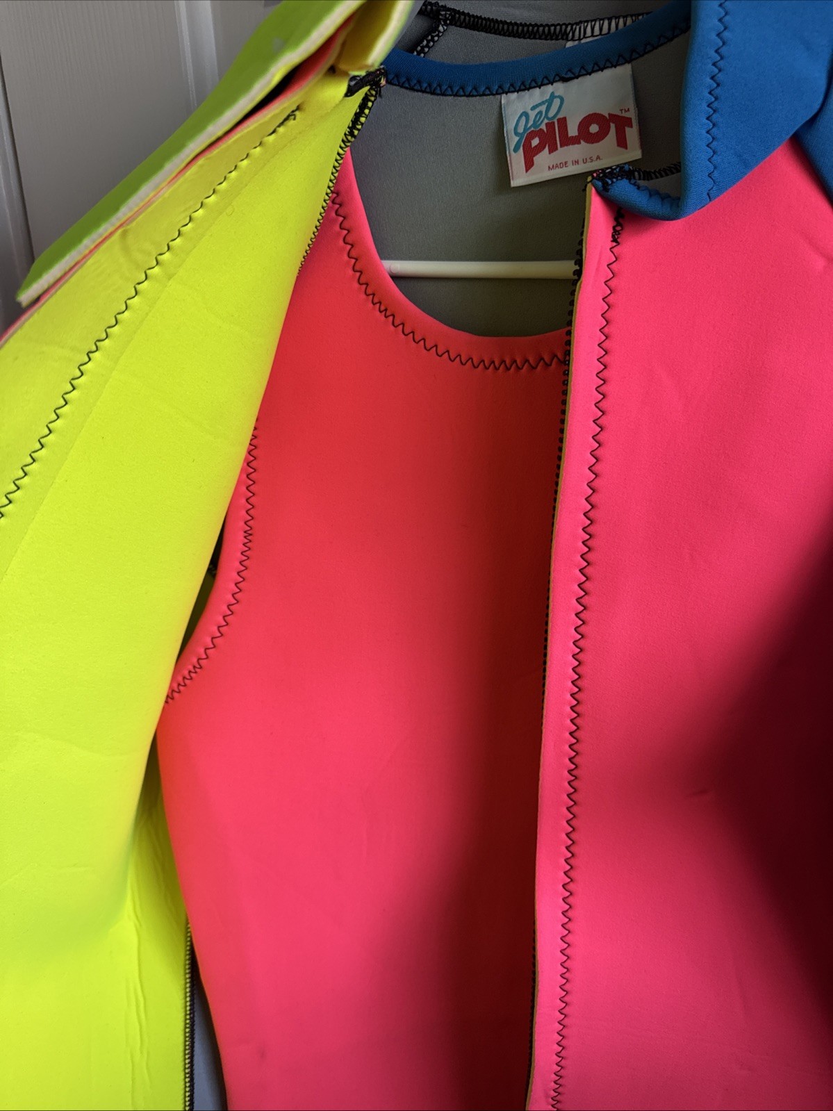 Vintage 90S Kawasaki Jet Pilot Wetsuit Pink Blue Neon Jet Ski 2pc