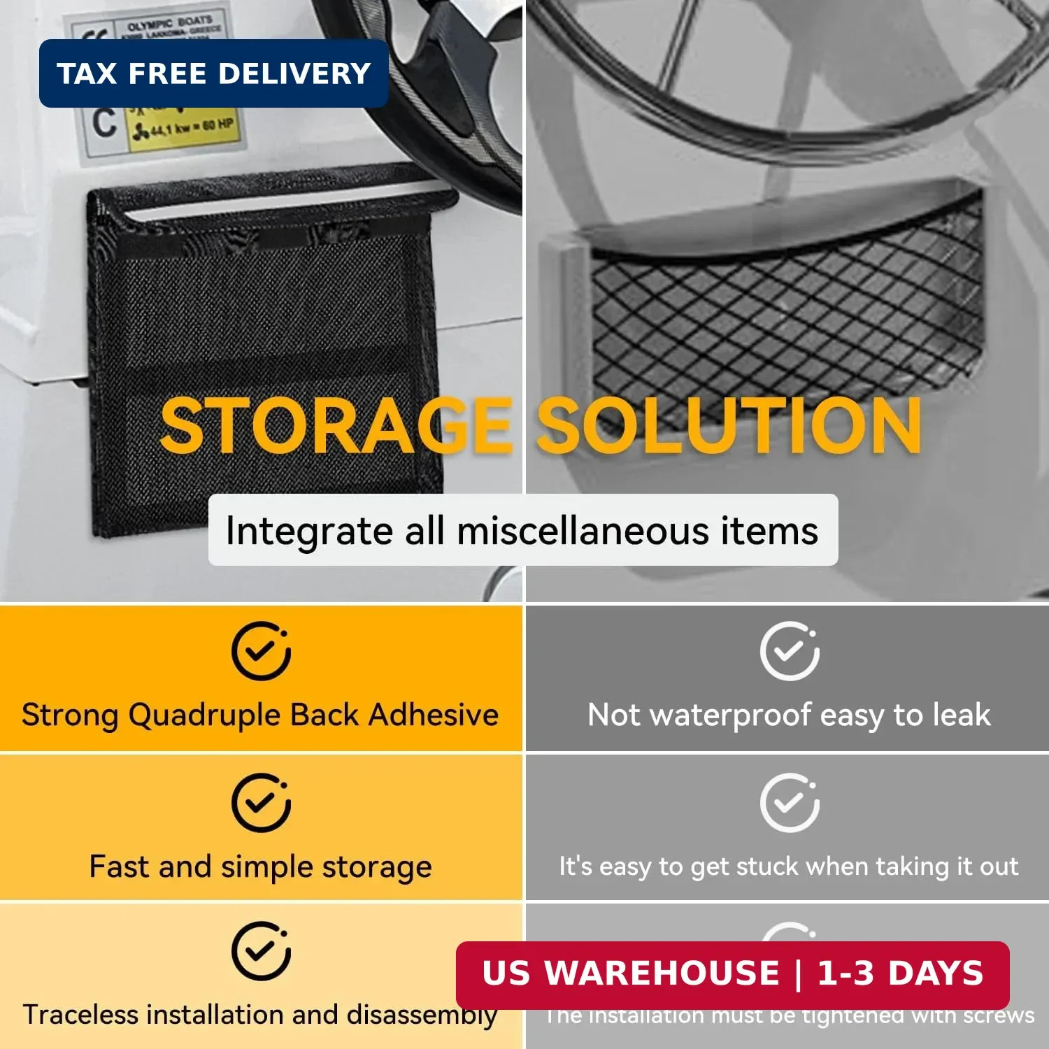Boat Storage Bag, Boat Storage Caddy Organizer, Reflective Leak-Proof Mesh Bag w
