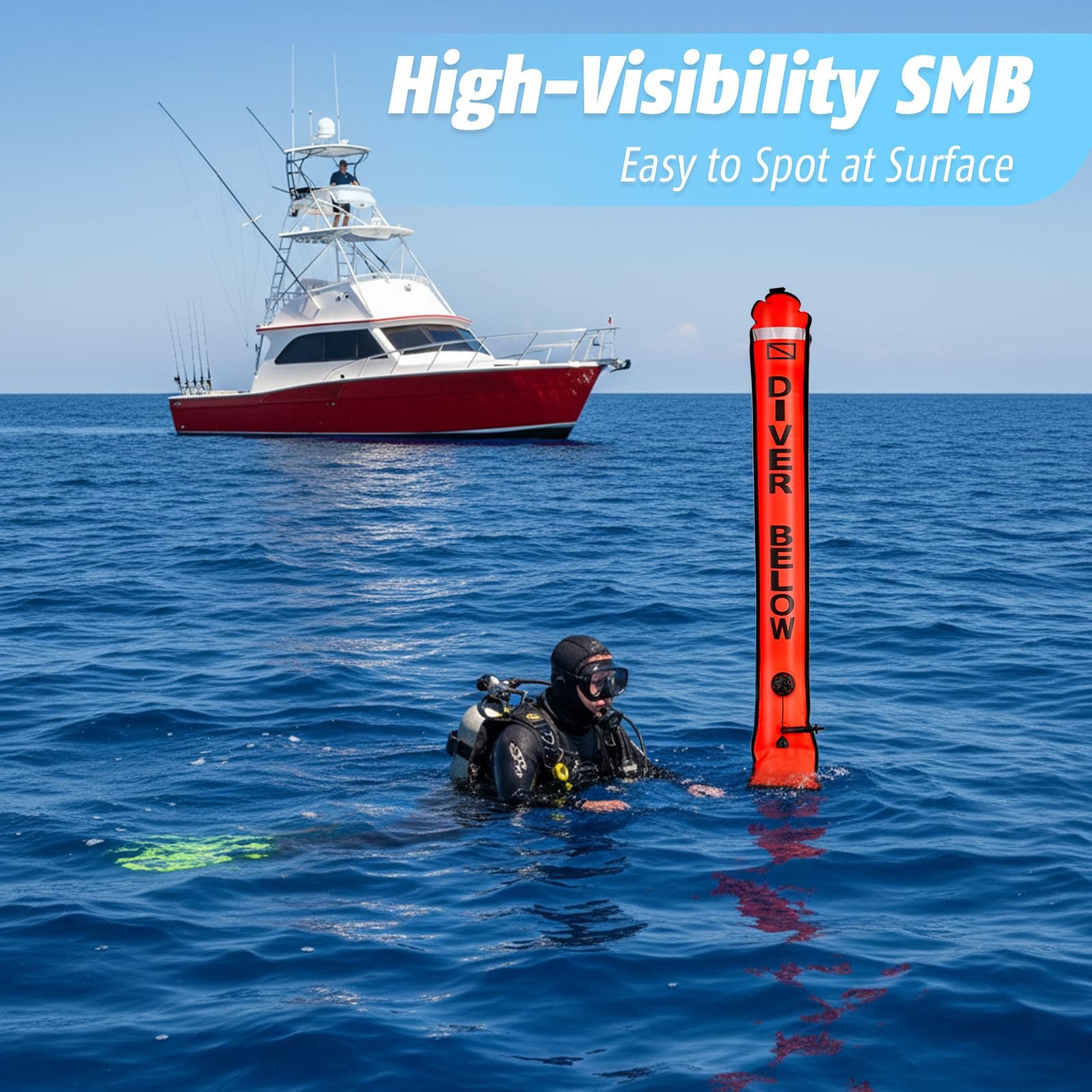 Scuba Diving SMB Kit, 4FT DSMB Surface Marker Buoy, 49ft Finger Spool Reel+Bo…