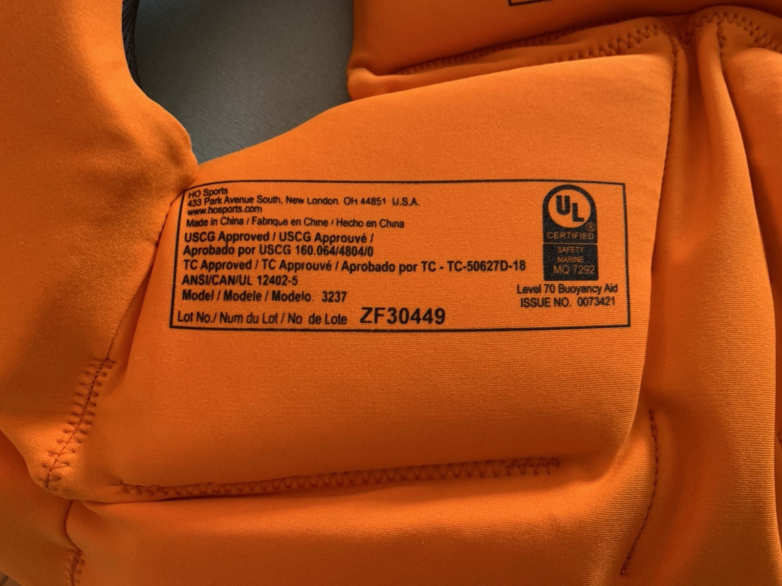 HYPERLITE Wake Co. Youth Life Vest Orange/Gray/Turq 55-88 lbs USCG Approved