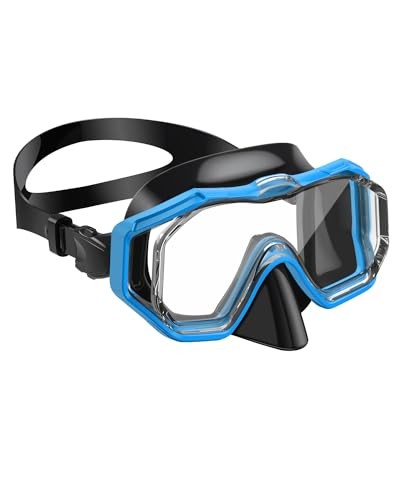 Swim Goggles with Nose Cover,Latest HD 3-Window Wide Adults 1 Pack Black Blue