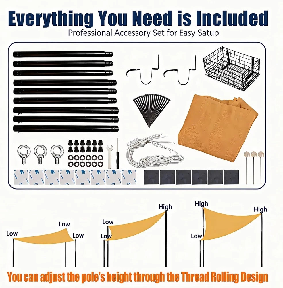 Pool Canopy for above Ground Pools with Metal Storage Basket Outdoor Shade Sail,