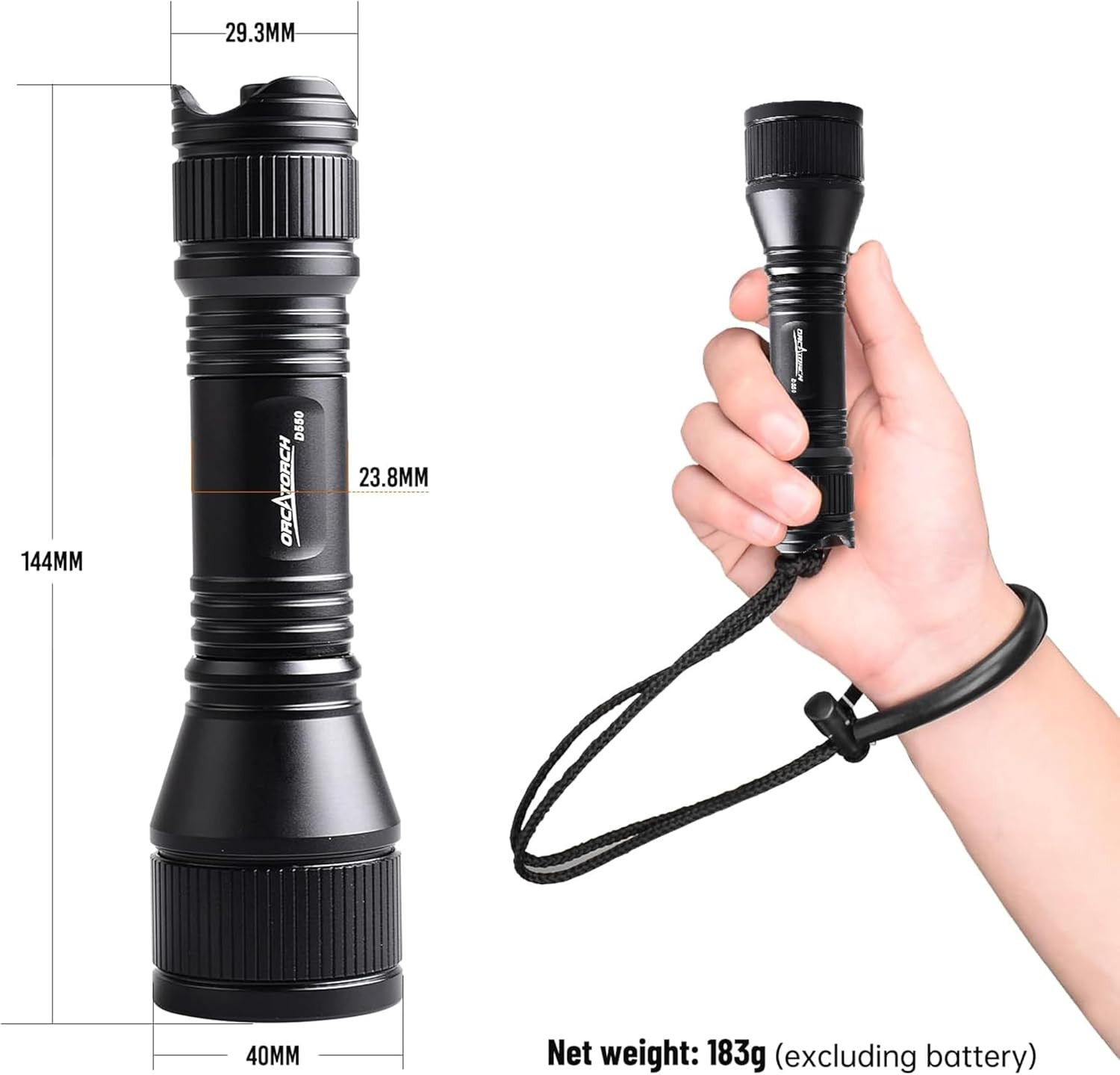 ORCATORCH D550 Dive Light 1000 Lumens Scuba Diving Flashlight 3 Modes IP68 Water