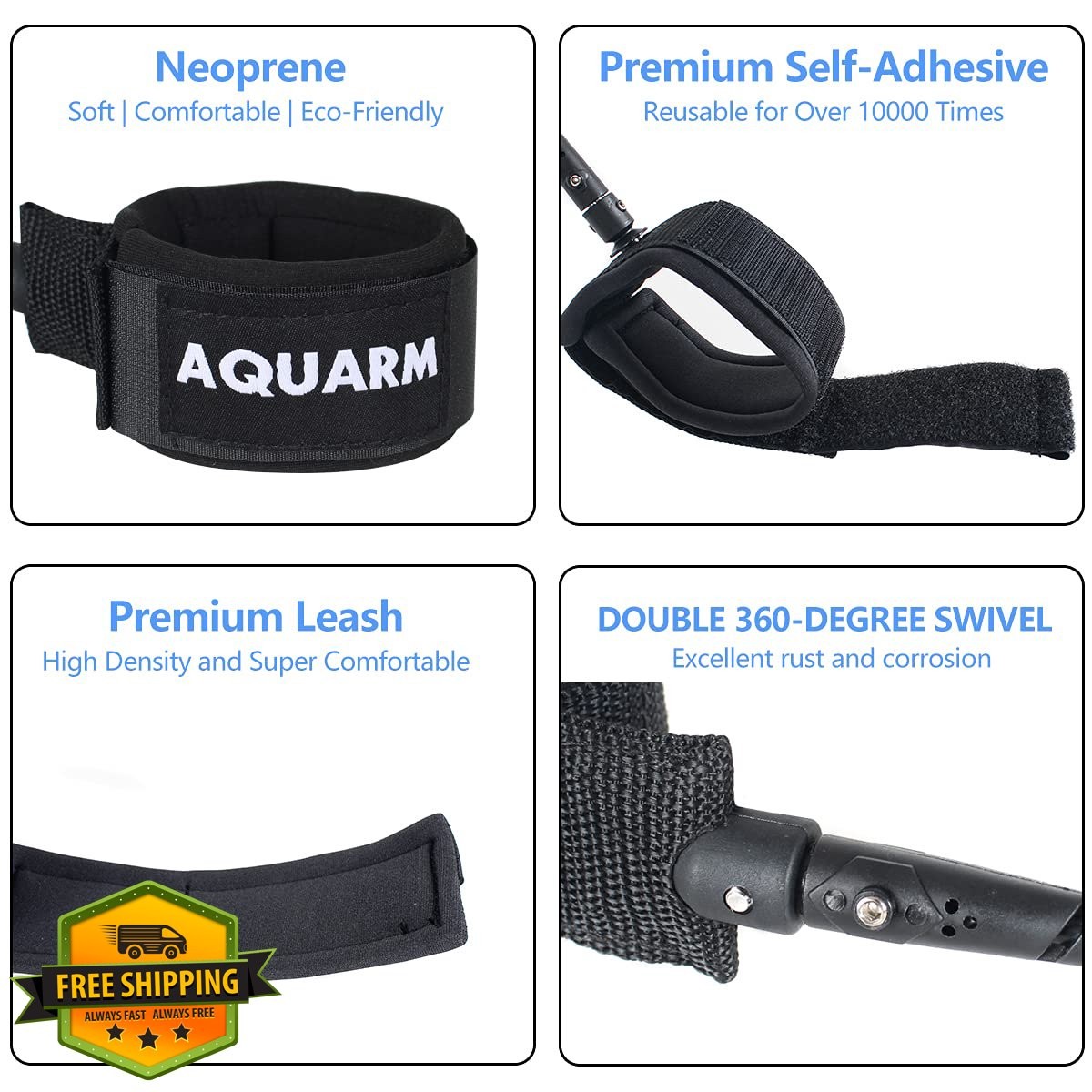 AQUARM Blue 11ft surfboard leash
