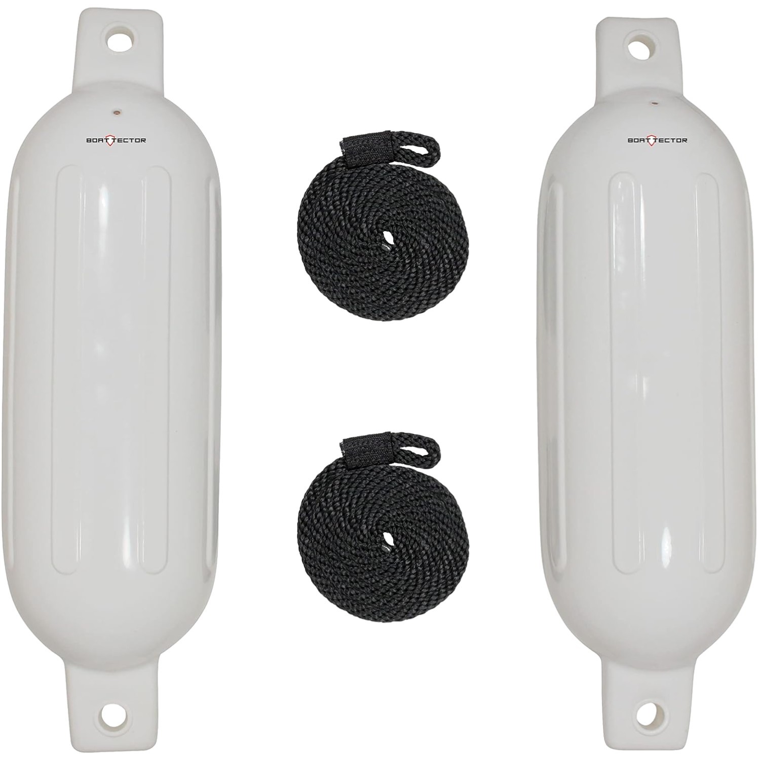 2-Pack BoatTector Inflatable Fenders 6.5″ x 22″ – UV Resistant White