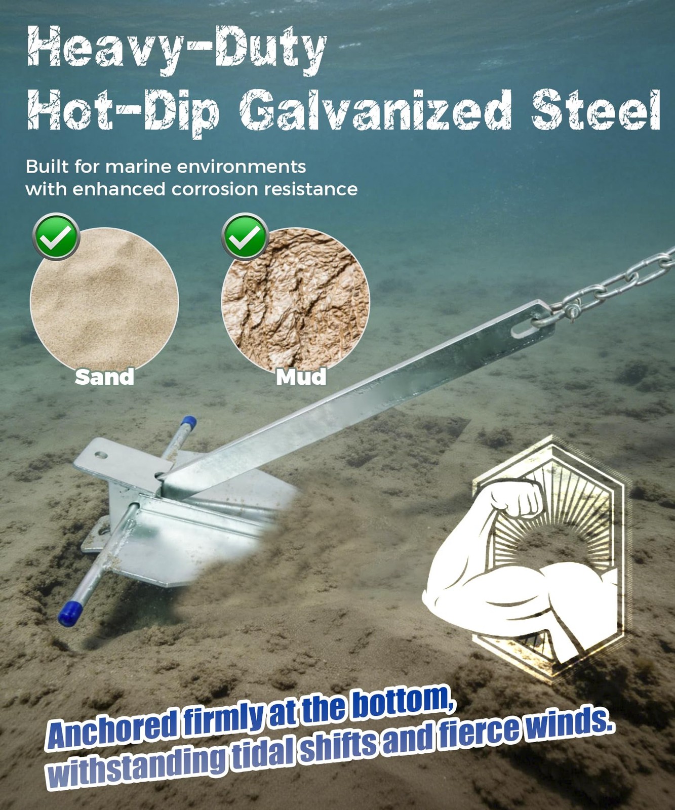 10 lbs Heavy Duty Galvanized Fluke Boat Anchor Kit with Chain, Rope & Shackle…