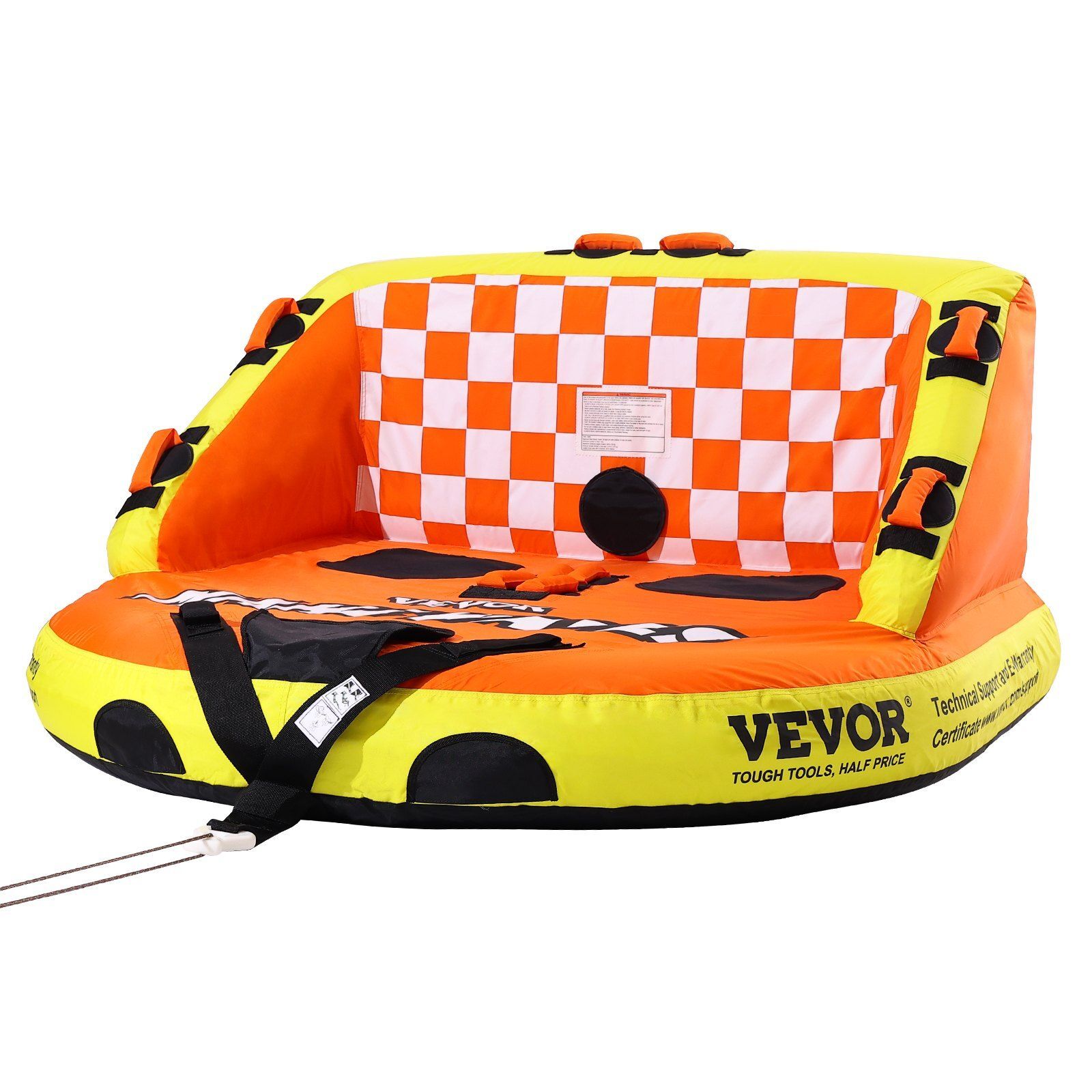 Towable Tube for Boating 1-2 Rider 340lbs Water Sport Tube w/Deck Seats&Backrest