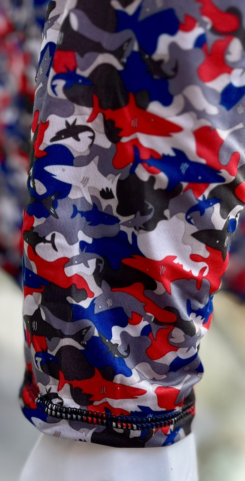 InGear Men’s UPF 50+ Rash Guard – Red, White & Blue Shark Camo Long Sleeve S-3XL