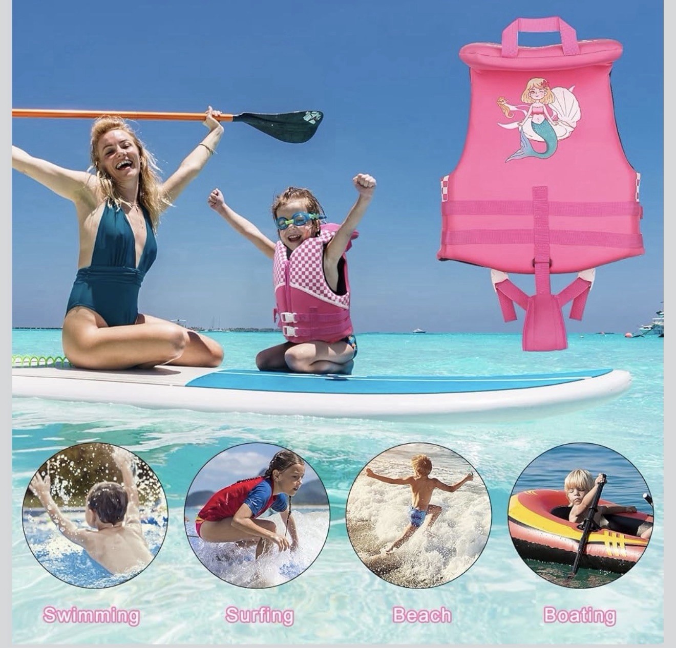 Chriffer Kids Swim Vest for 30- 50 Pounds Girls, Easy On/Off Zipper….