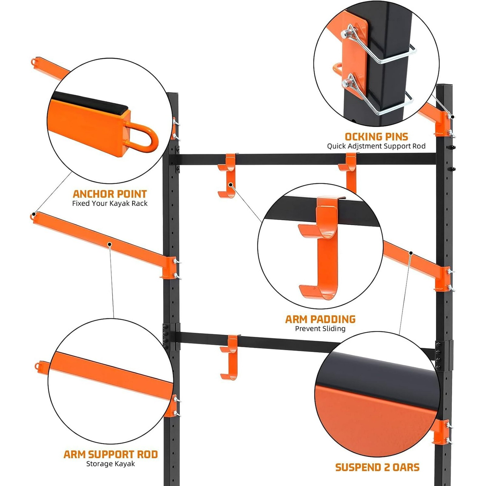 Kayak Storage Rack Freestanding Heavy Duty for 3 Kayaks, Canoes, SUP