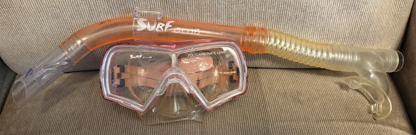Surf Club Adult Snorkeling Googles & Mask Orange Polycarbonate Lens