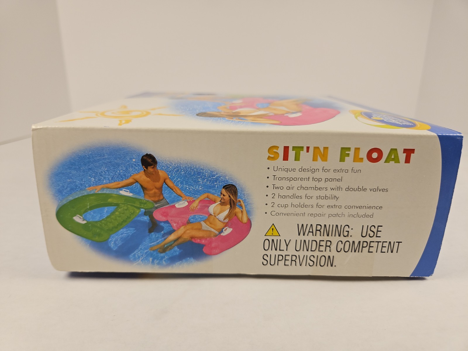 The Wet Set Sit N Float INFLATABLE Pool LOUNGE 60″ X 39″ 2 handles 2 cup holders