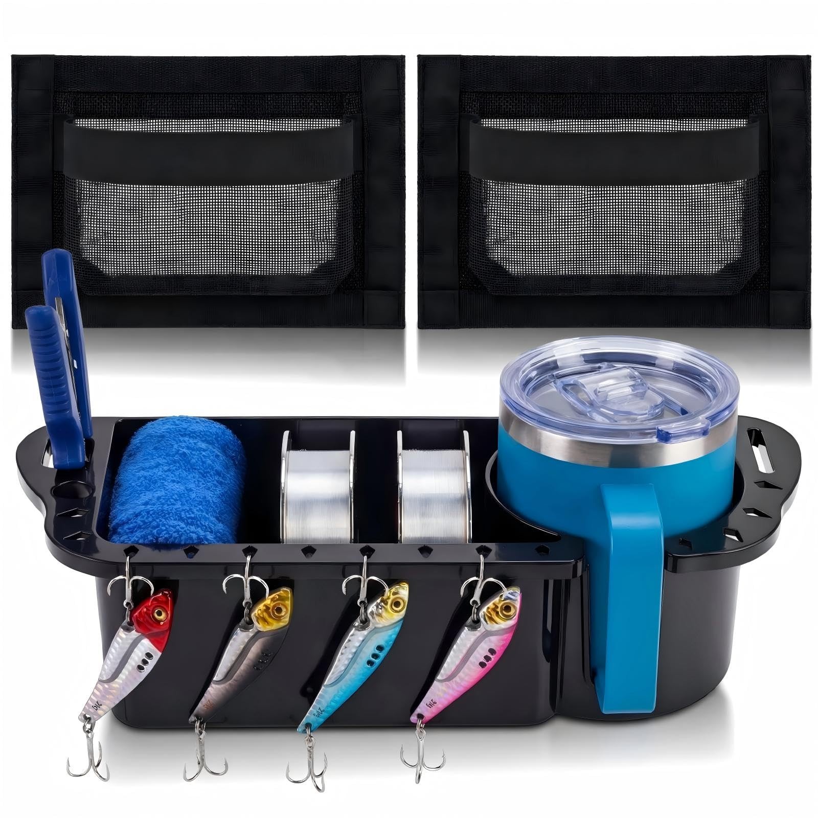 3 Piece Boat Organizer Set 2 Mesh Storage Bags 1 Boat Cup Holder Multifunctio…
