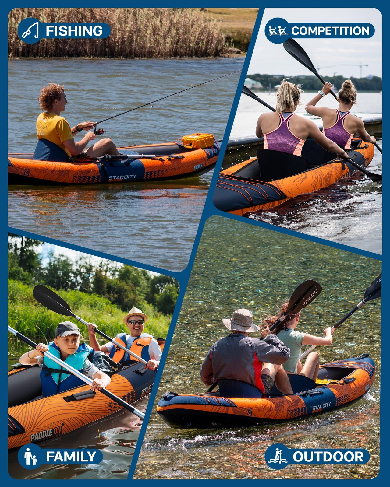 Kayak Inflatable Sit on Top Tandem Wide Stable Touring Fishing Performance 60…