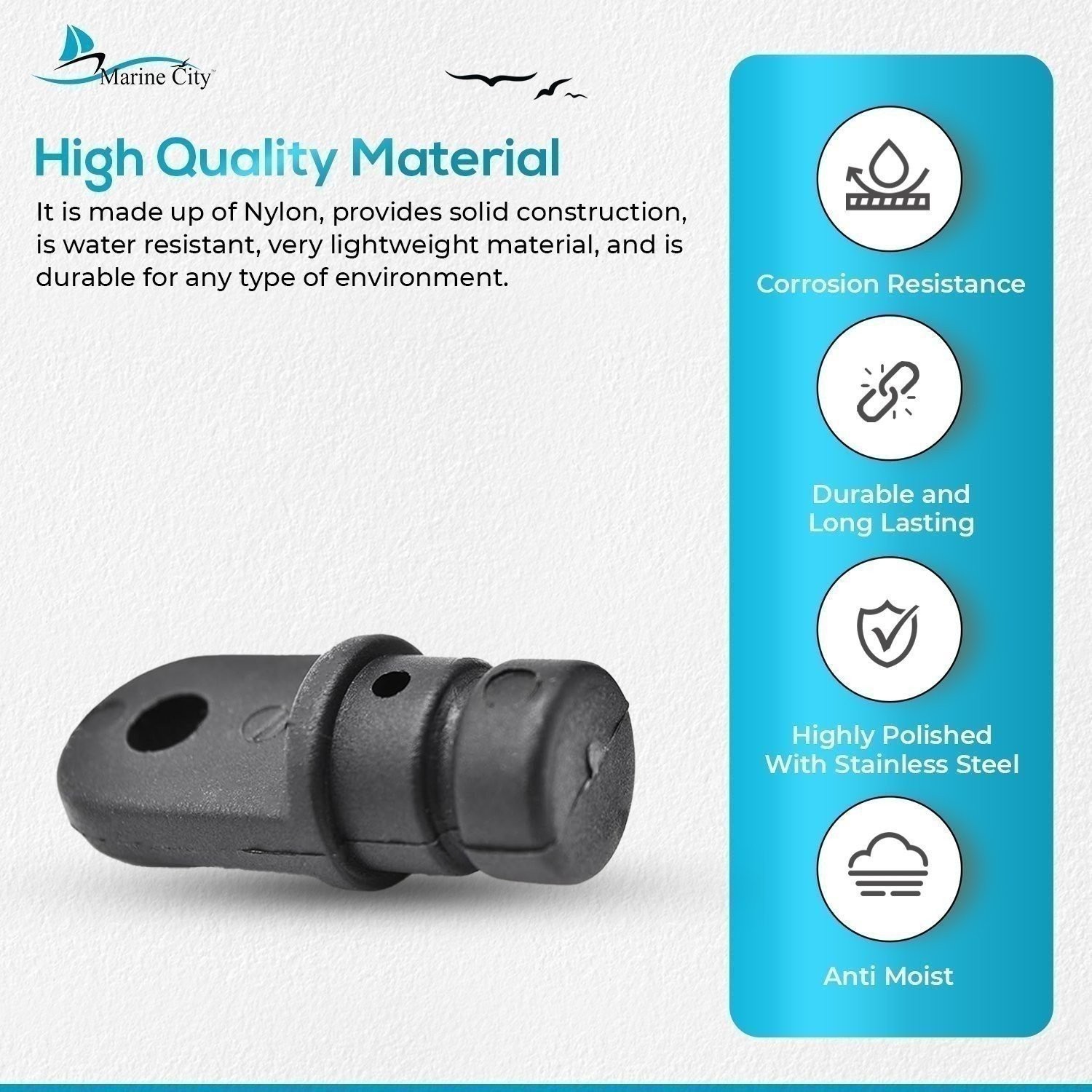 MARINE CITY Black Nylon Bimini Top Eye End Cap Round Inside 7/8″ Outer Diameter