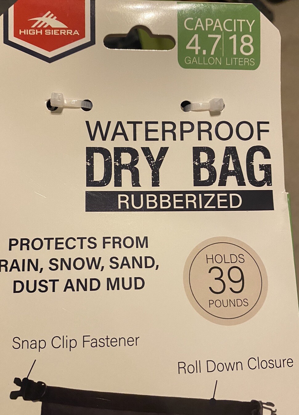 HIGH SIERRA WATERPROOF DRY BAG RUBBERIZED CAPACITY 4.7 GALLON / 18 LITERS Black
